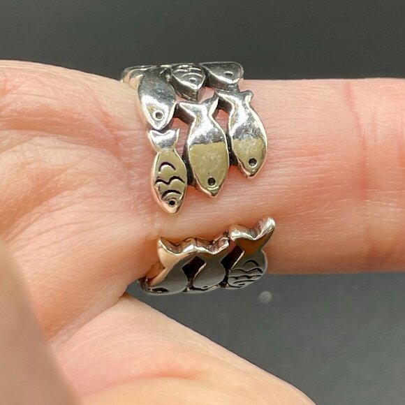 Sterling Silver 925 Adjustable Schooling Fish Ring #1186 - Picture 8 of 8
